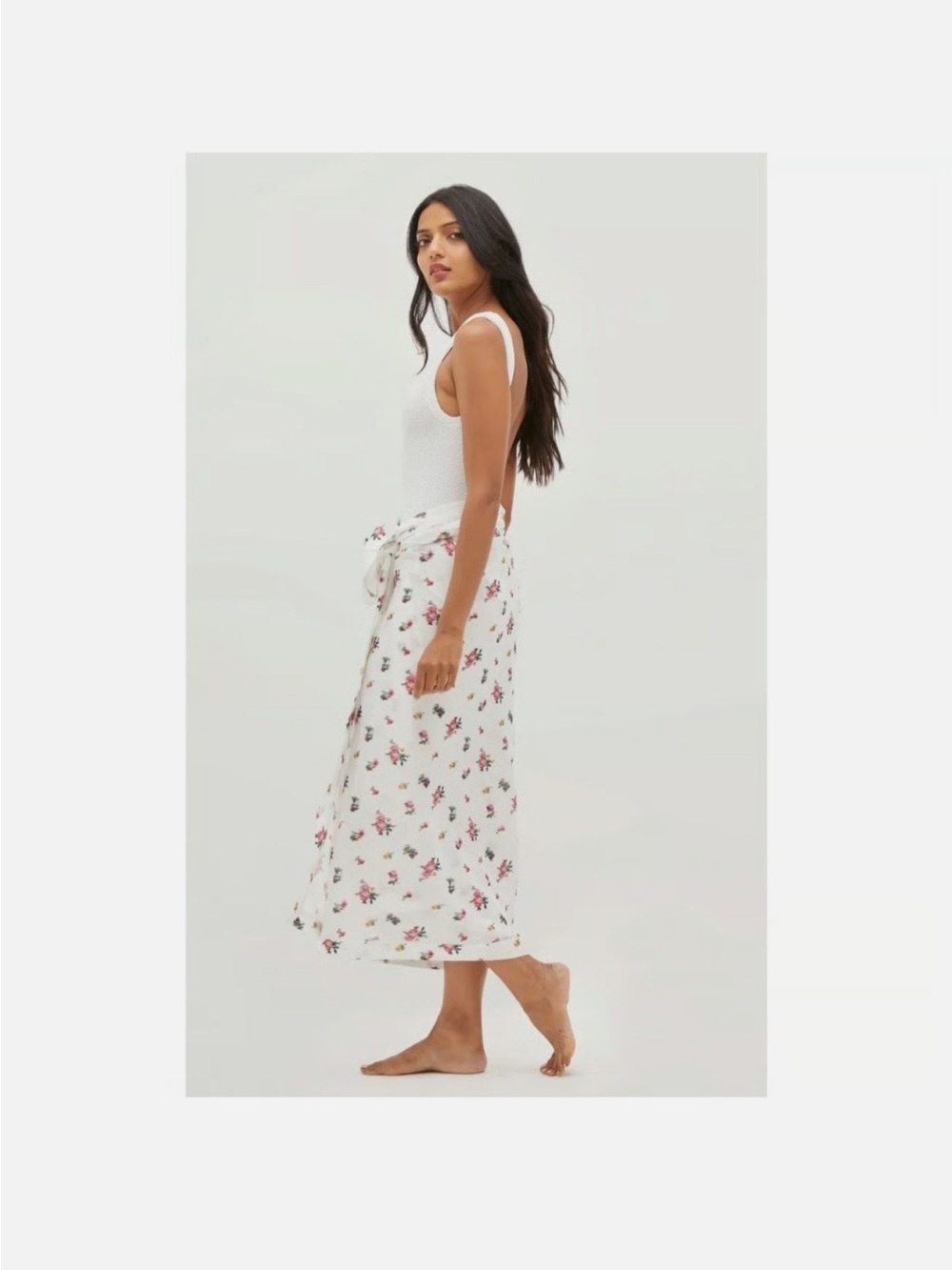 Hill House Home NWT The Josie Pareo Ivory Ikat Floral Wrap Skirt Boho One Size